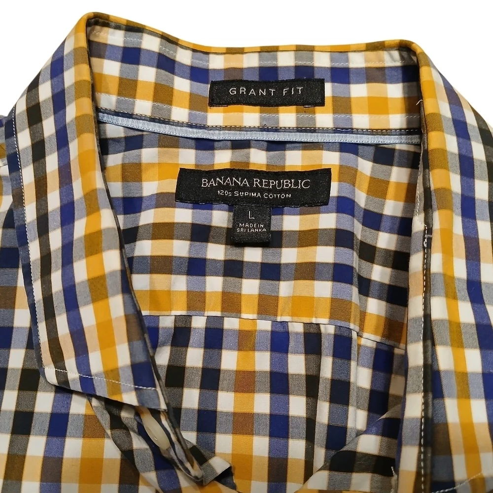 Banana Republic Grant Fit Blue and Yellow Button Down Shirt Size L